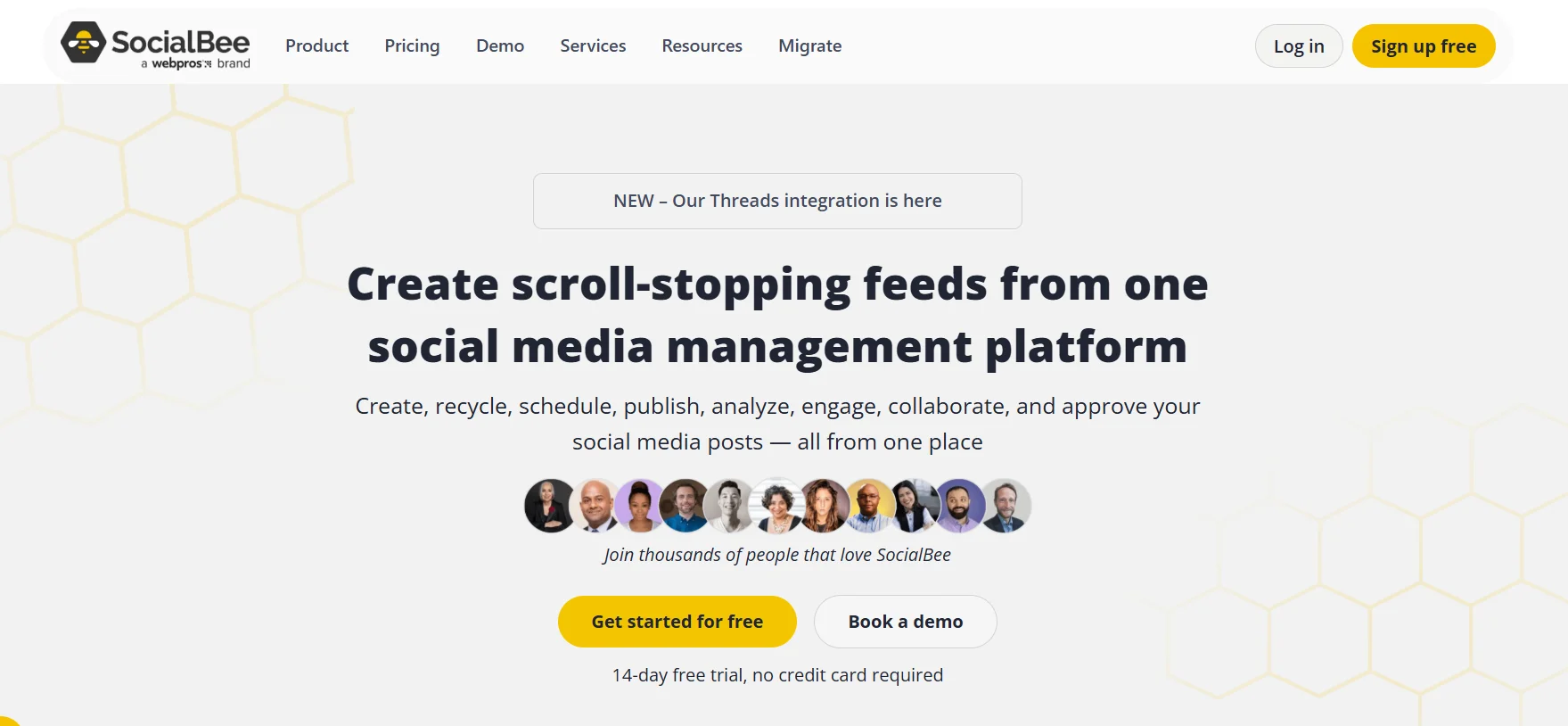 The demo page of SocialBee