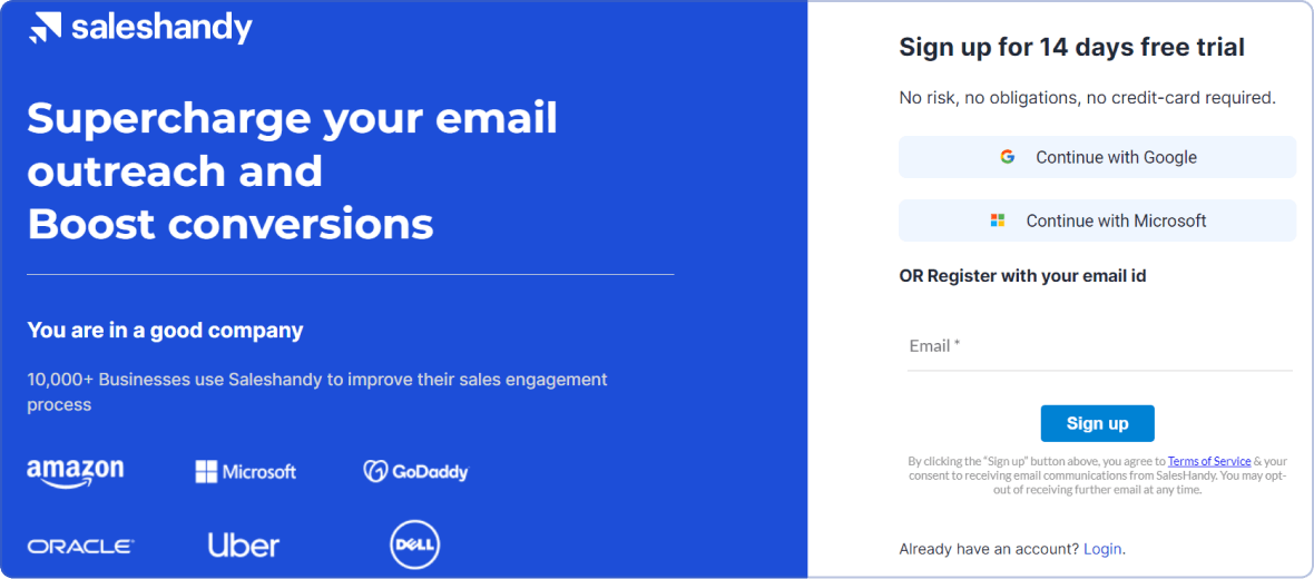 Sign up to Saleshandy to send bulk email from gmail