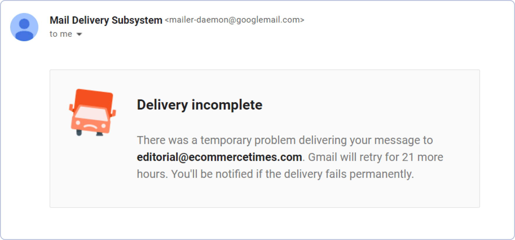 Delivery incomplete email