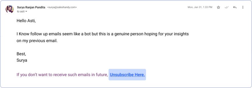 Adding unsubscribe link in the Gmail