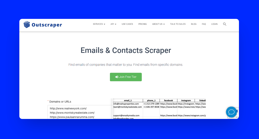 an image of outscraper a website email scraping tool