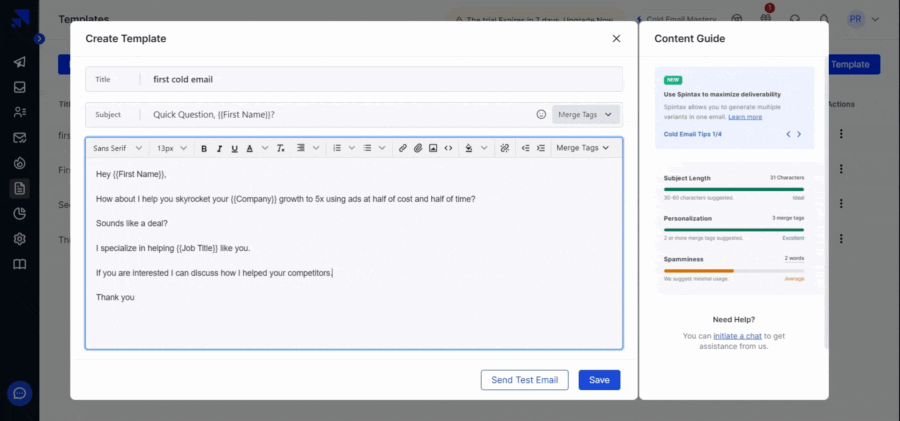 Add Spintax in Saleshandy