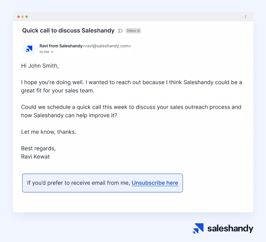 cold email unsubscribe link example