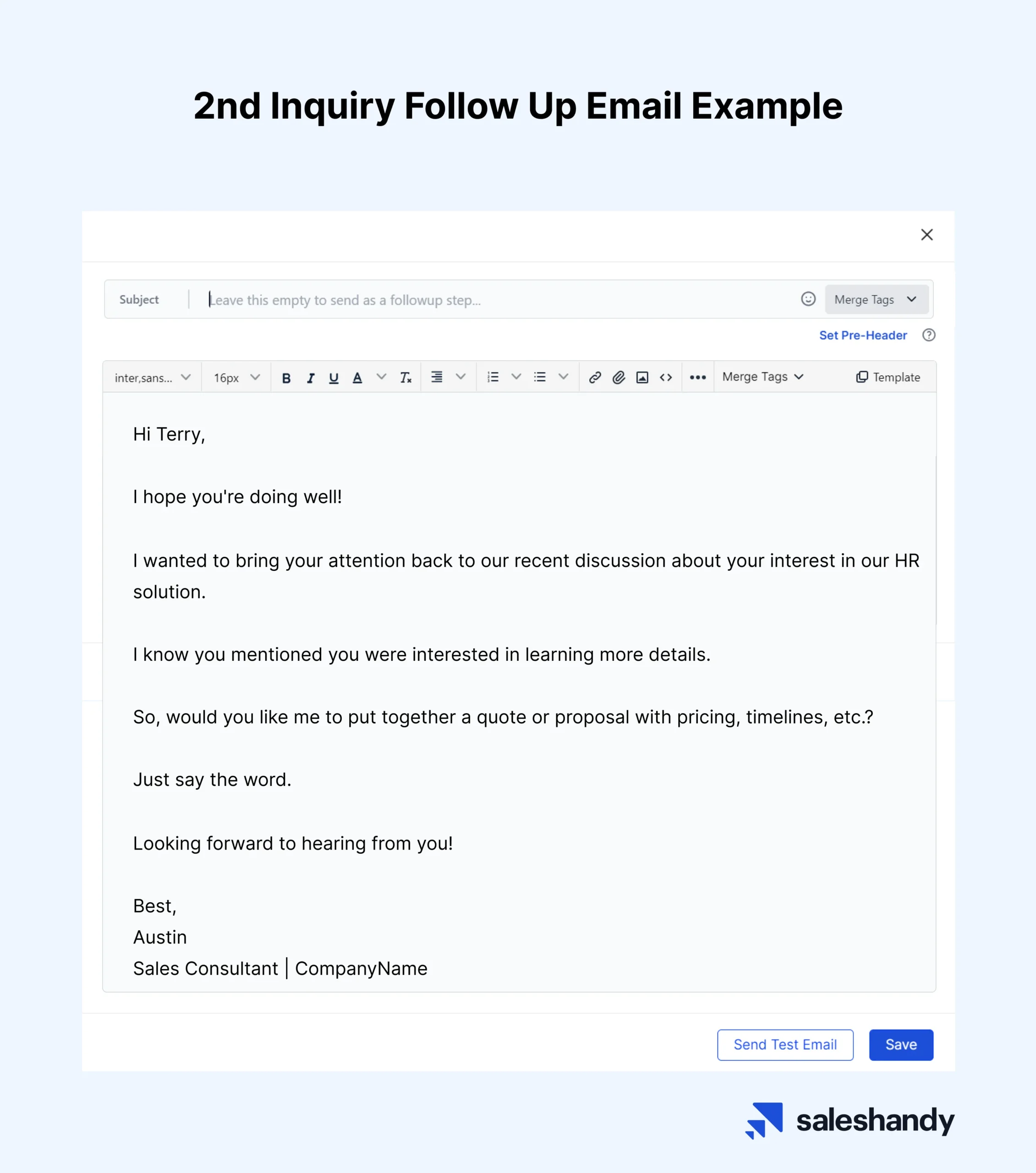 2nd Inquiry Follow Up Email Example