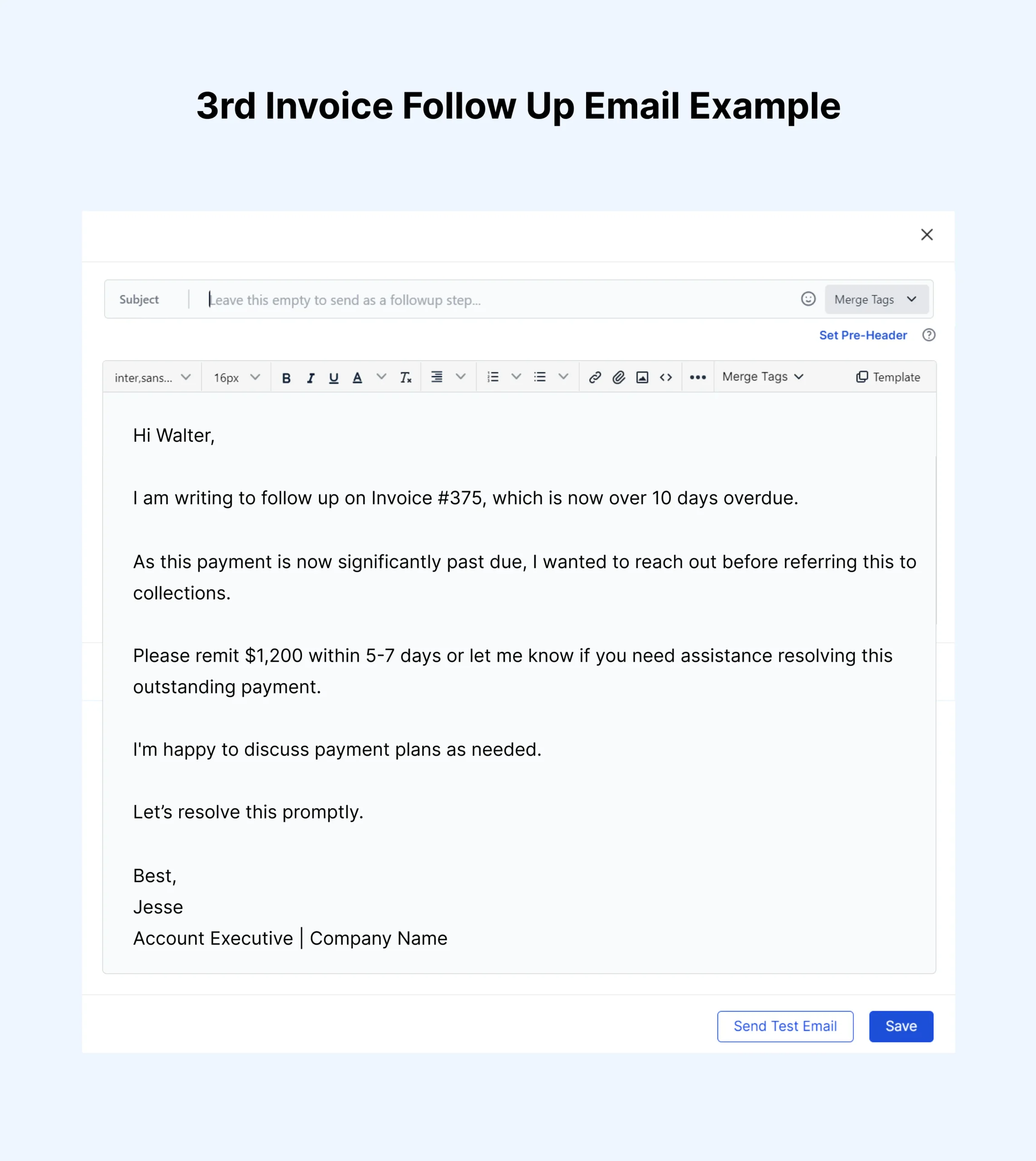 3rd Invoice Follow Up Email Example