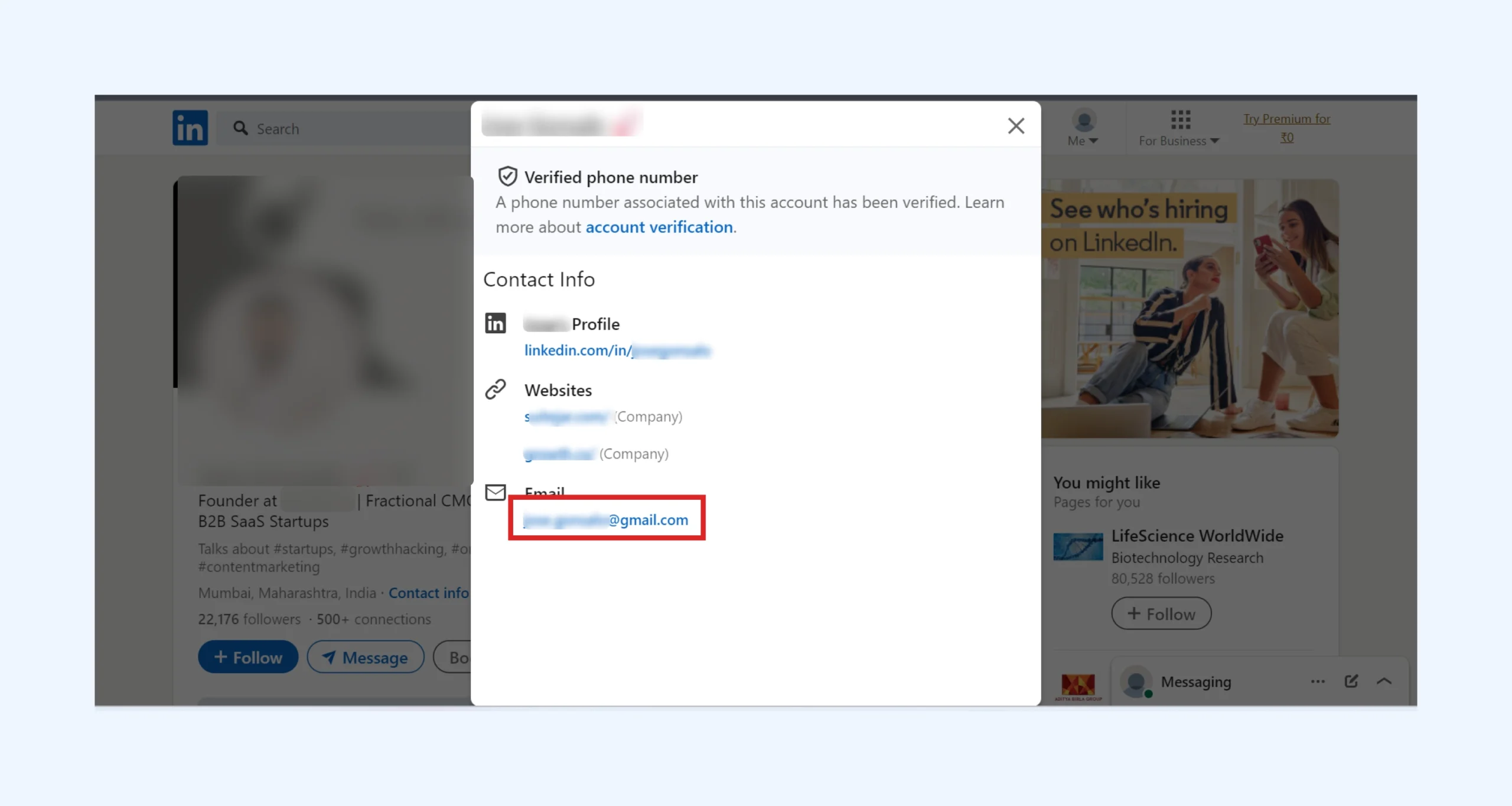 how to find someone's email address on LinkedIn