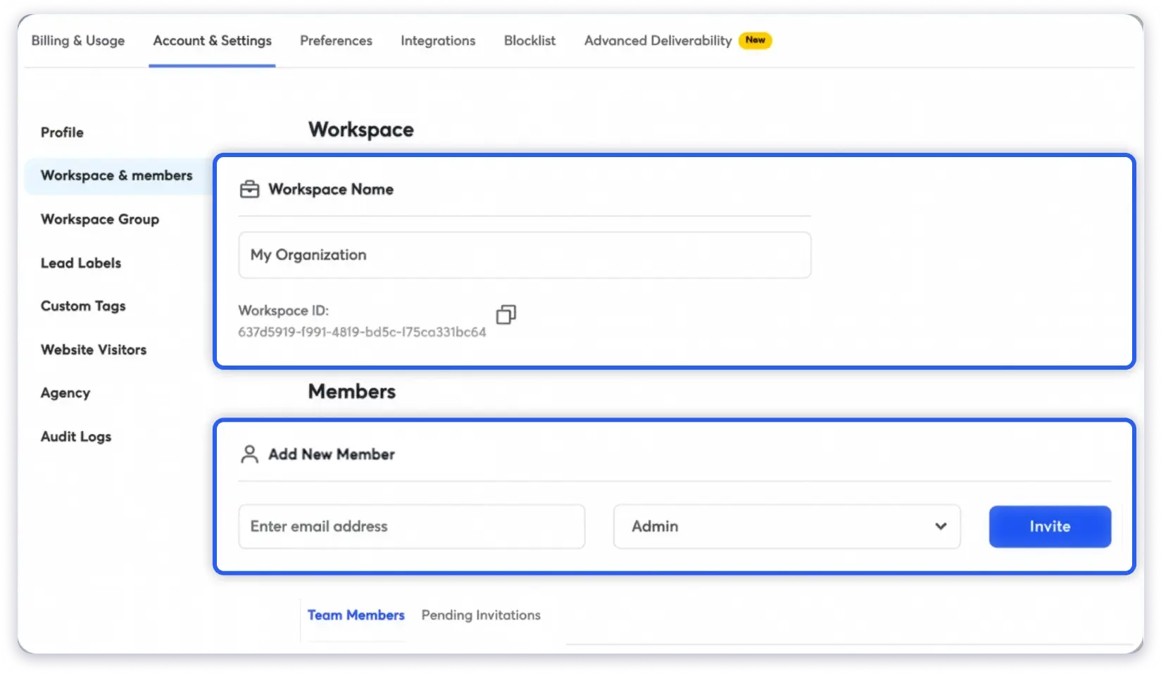 Instantly's Client Management Workspace