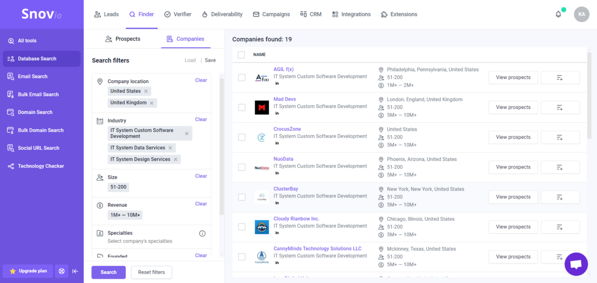 Snov dashboard