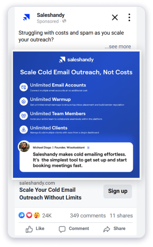 Saleshandy Facebook ads