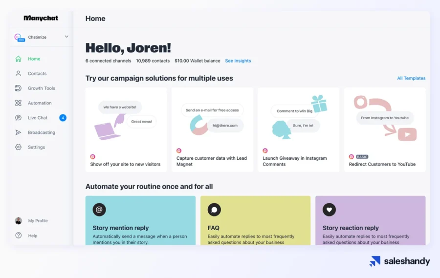 Manychat dashboard