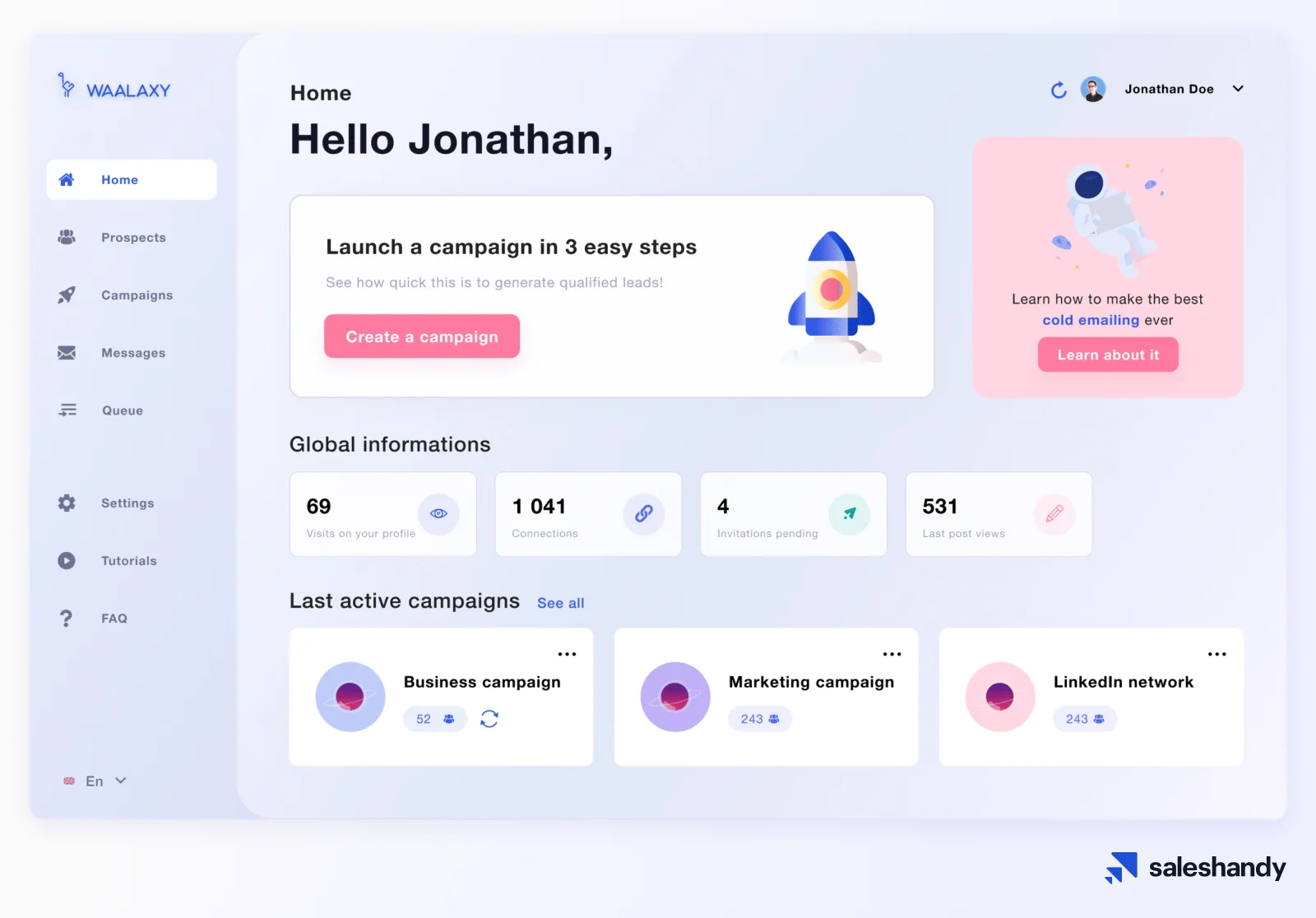 Waalaxy dashboard