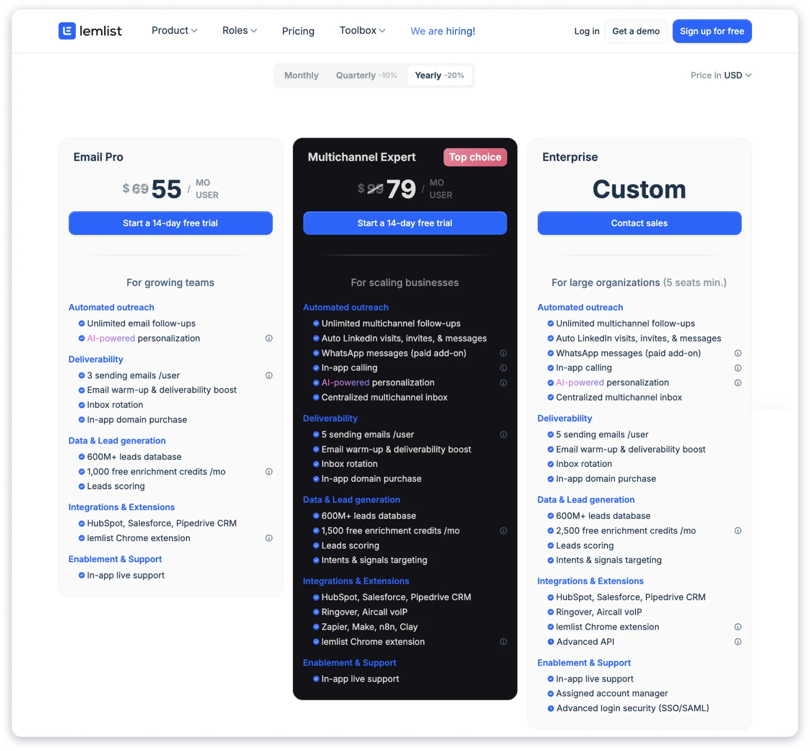 Lemlist pricing plans breakdown