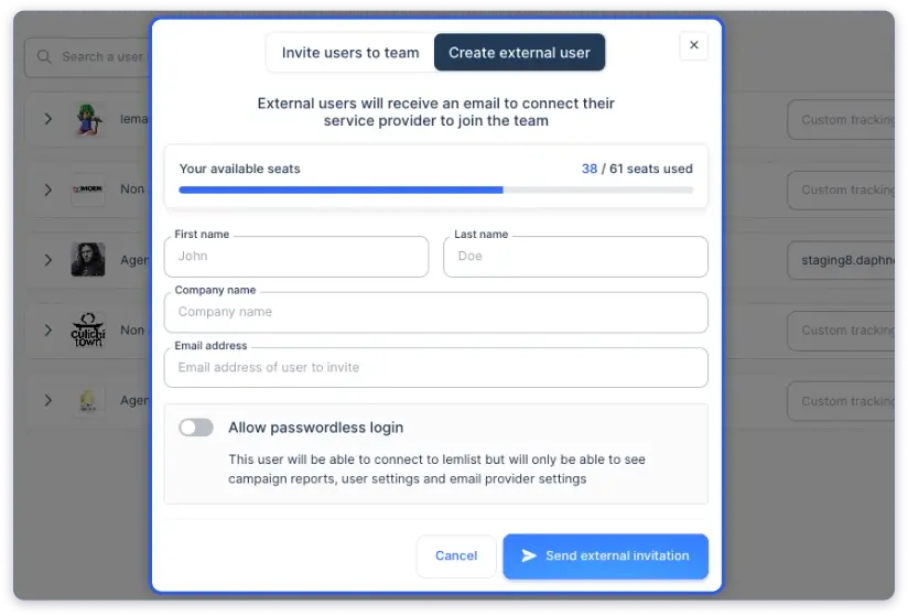 Lemlist's agency workflow