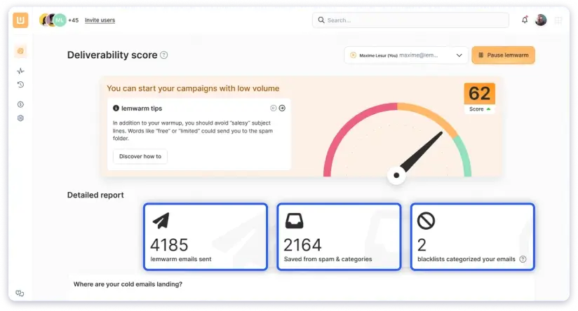 Lemlist's email warm up tool- Lemwarm