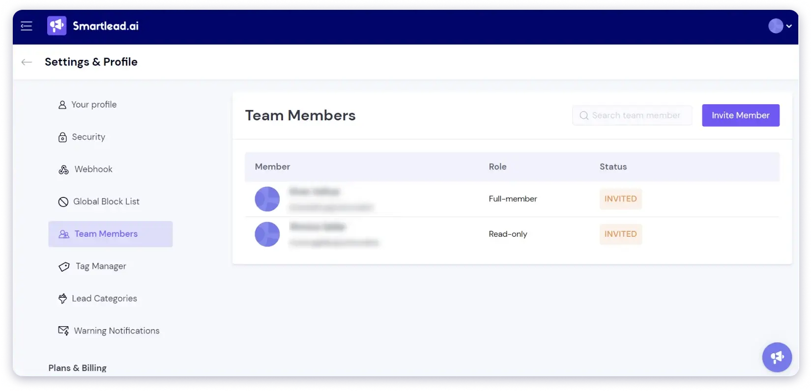 Team management option in Smartlead