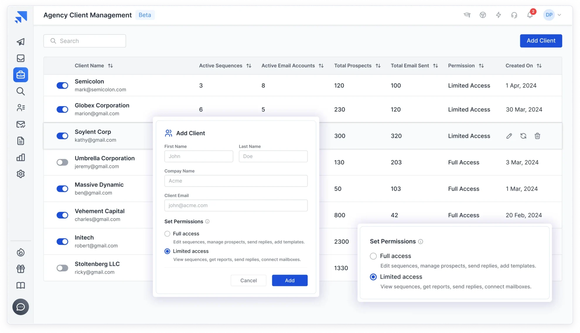 manage clients on saleshandy