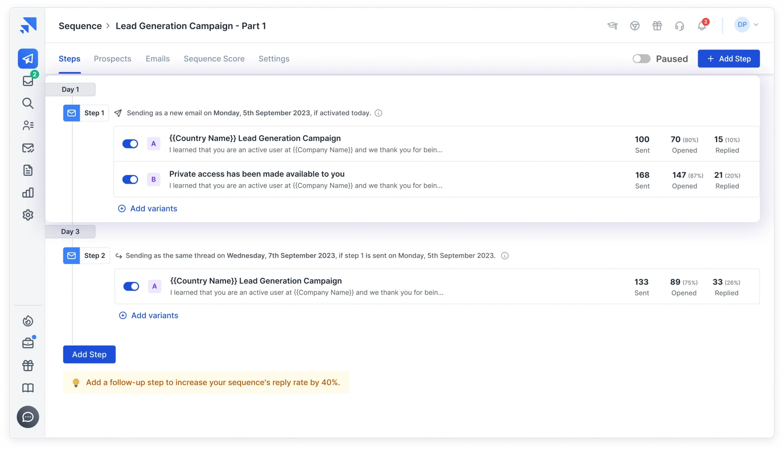 Saleshandy email sequnce software