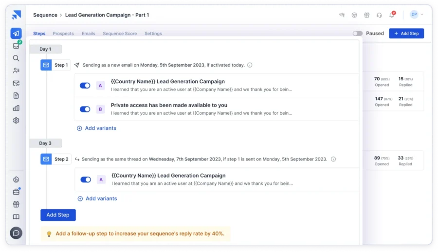 Cold email sequence with the intent of lead generation