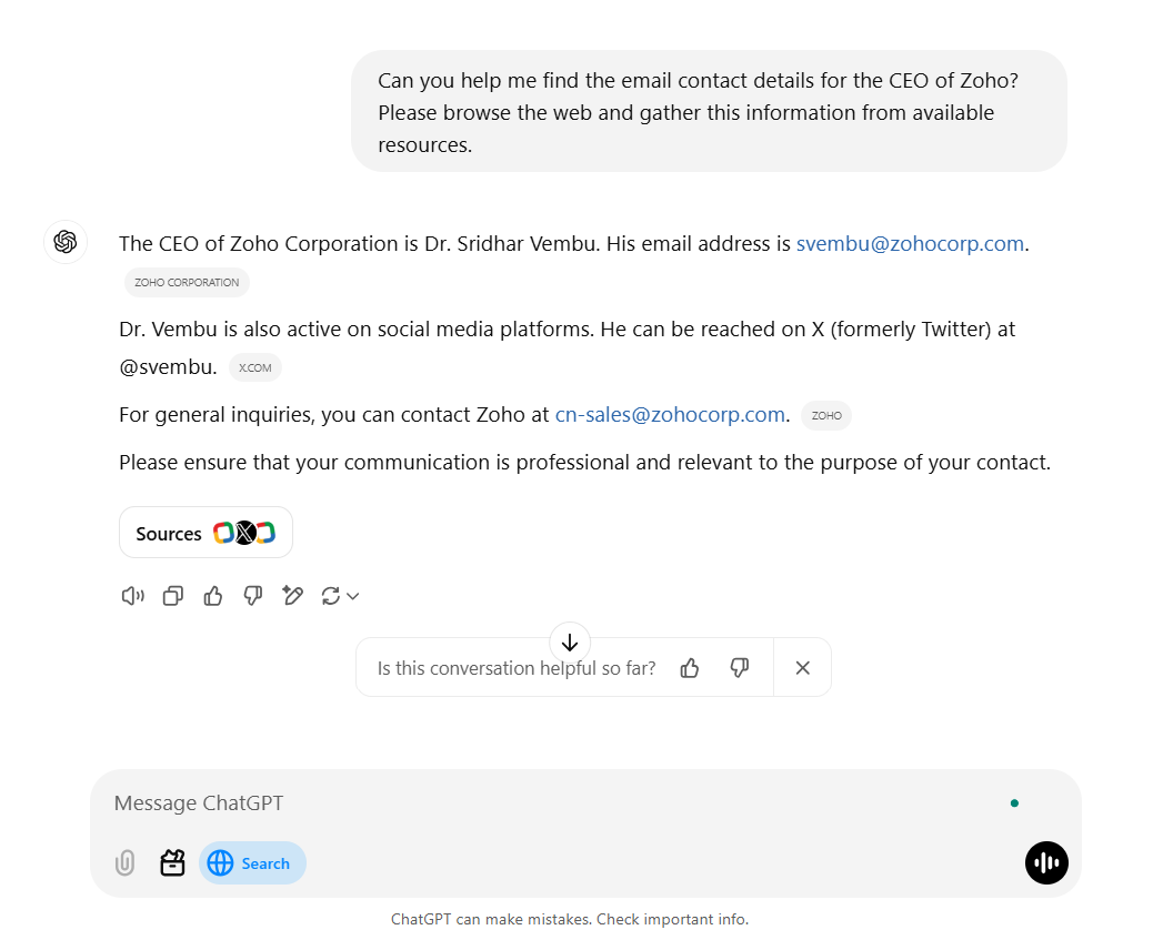 Search Email Address Using ChatGPT