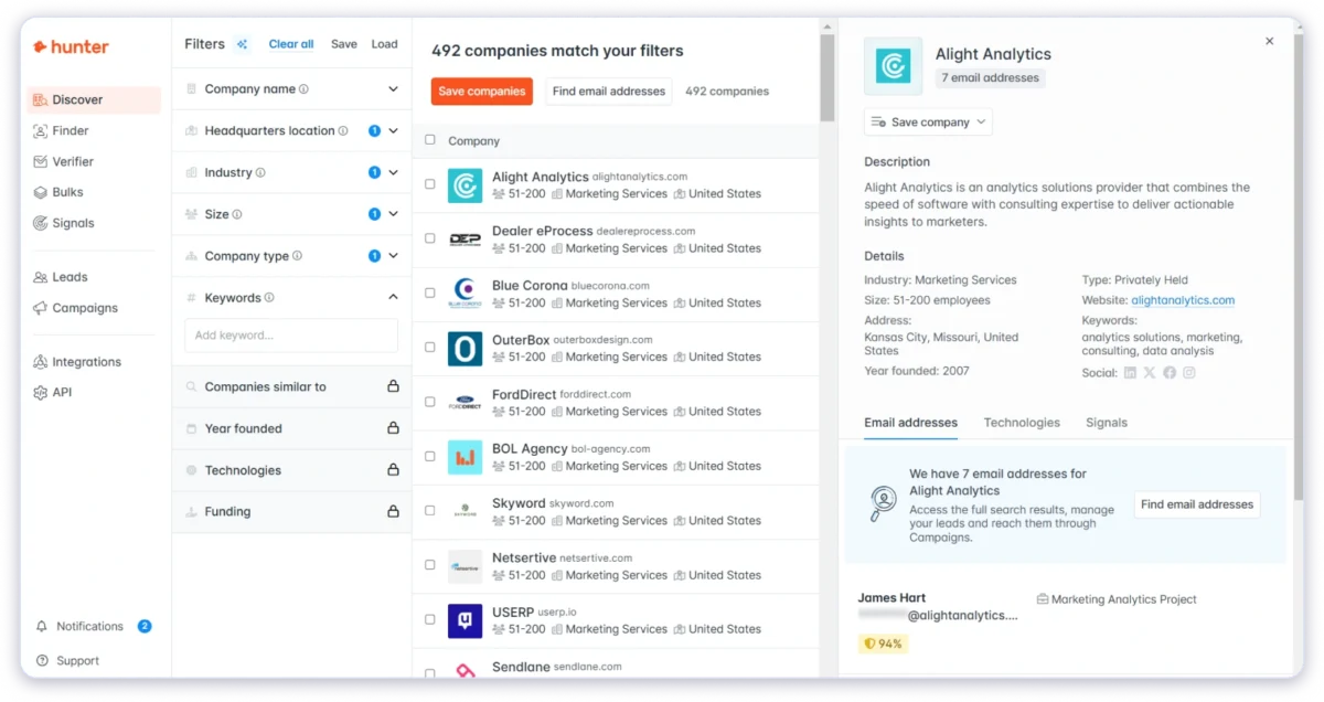 hunter.io email list finder