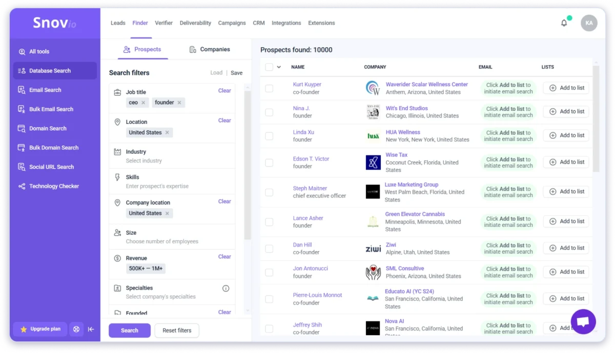 snov.io b2b contact database