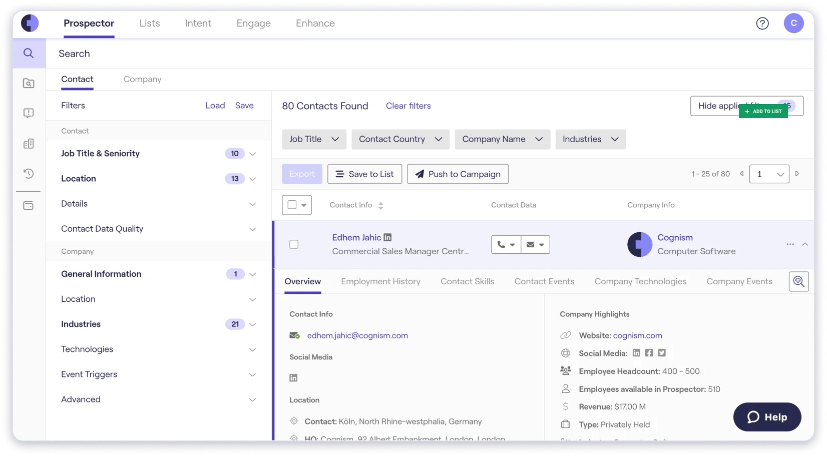 Cognism is one of the best email lookup tool for European B2B contacts