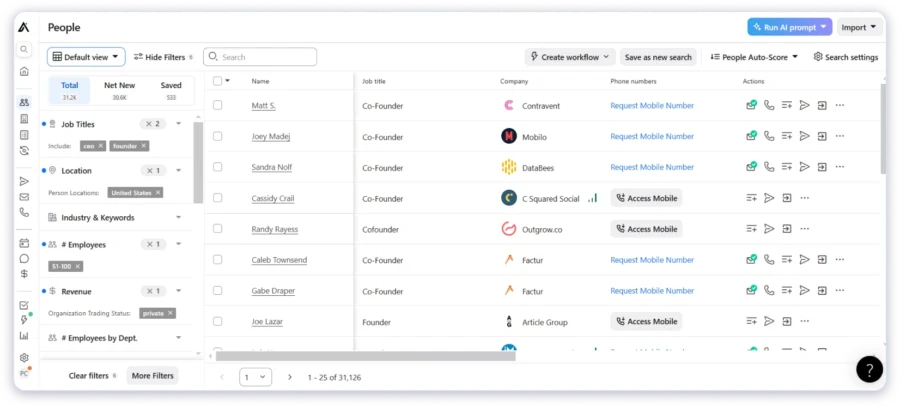 Apollo dashboard with filters