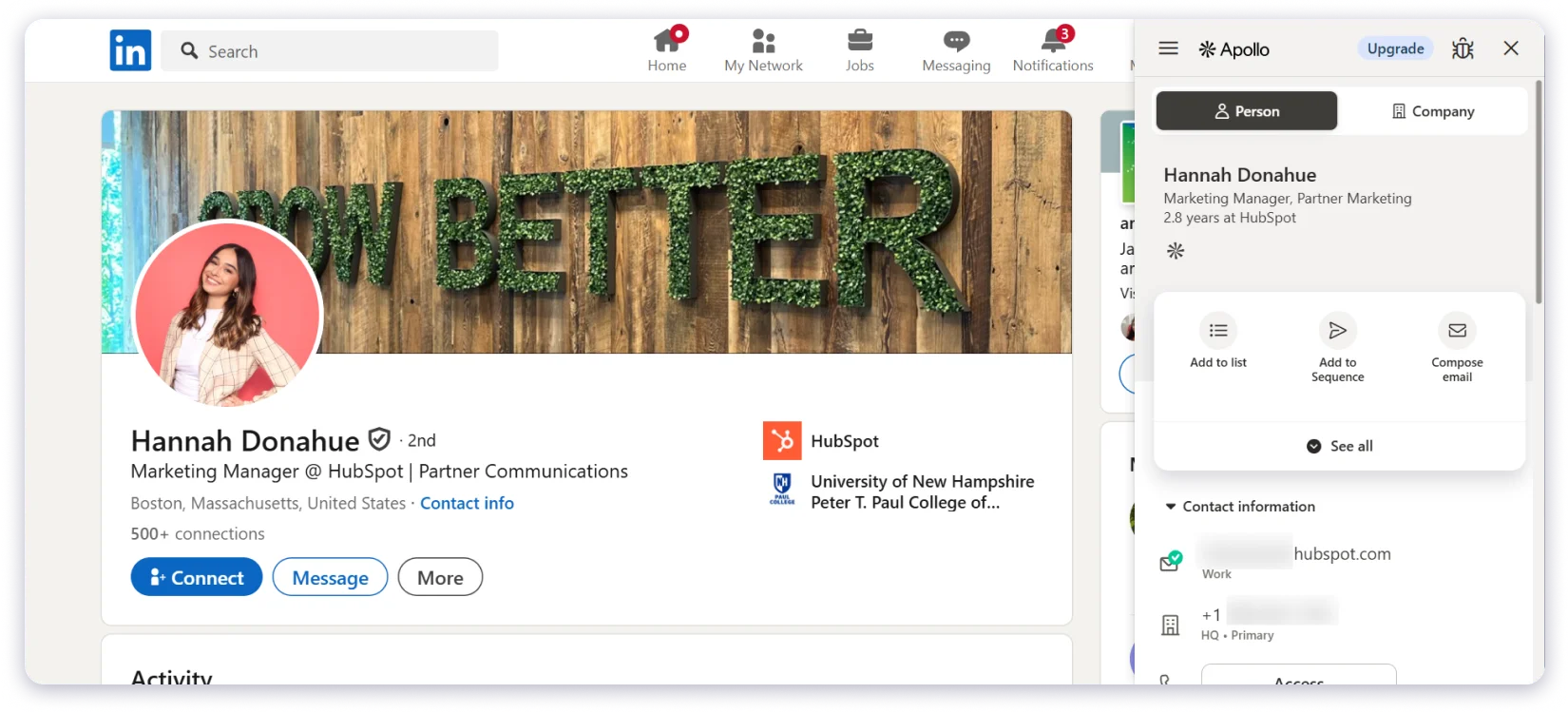 Apollo extension on LinkedIn