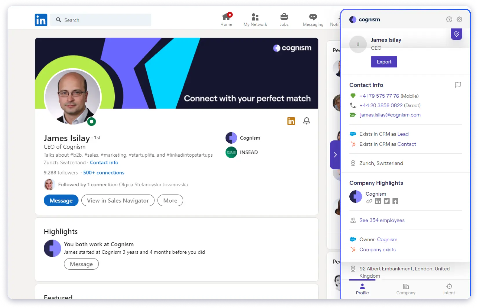 Cognism LinkedIn Chrom extension