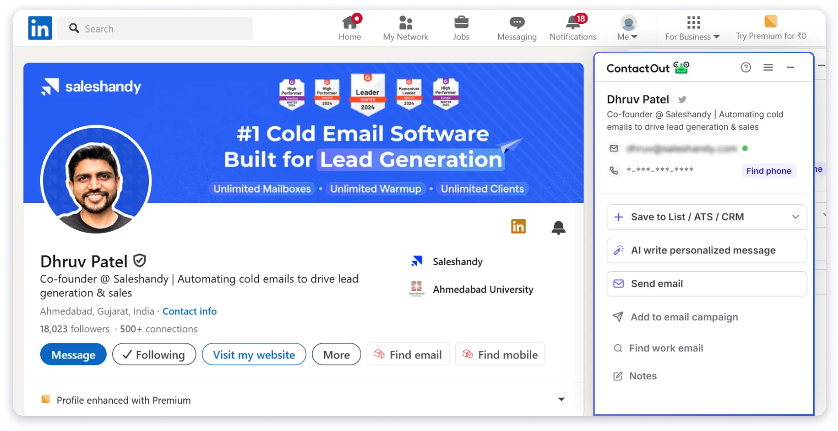 ContactOut LinkedIn Chrome Extension