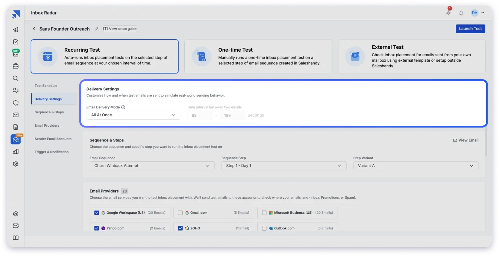 Email delivery settings 