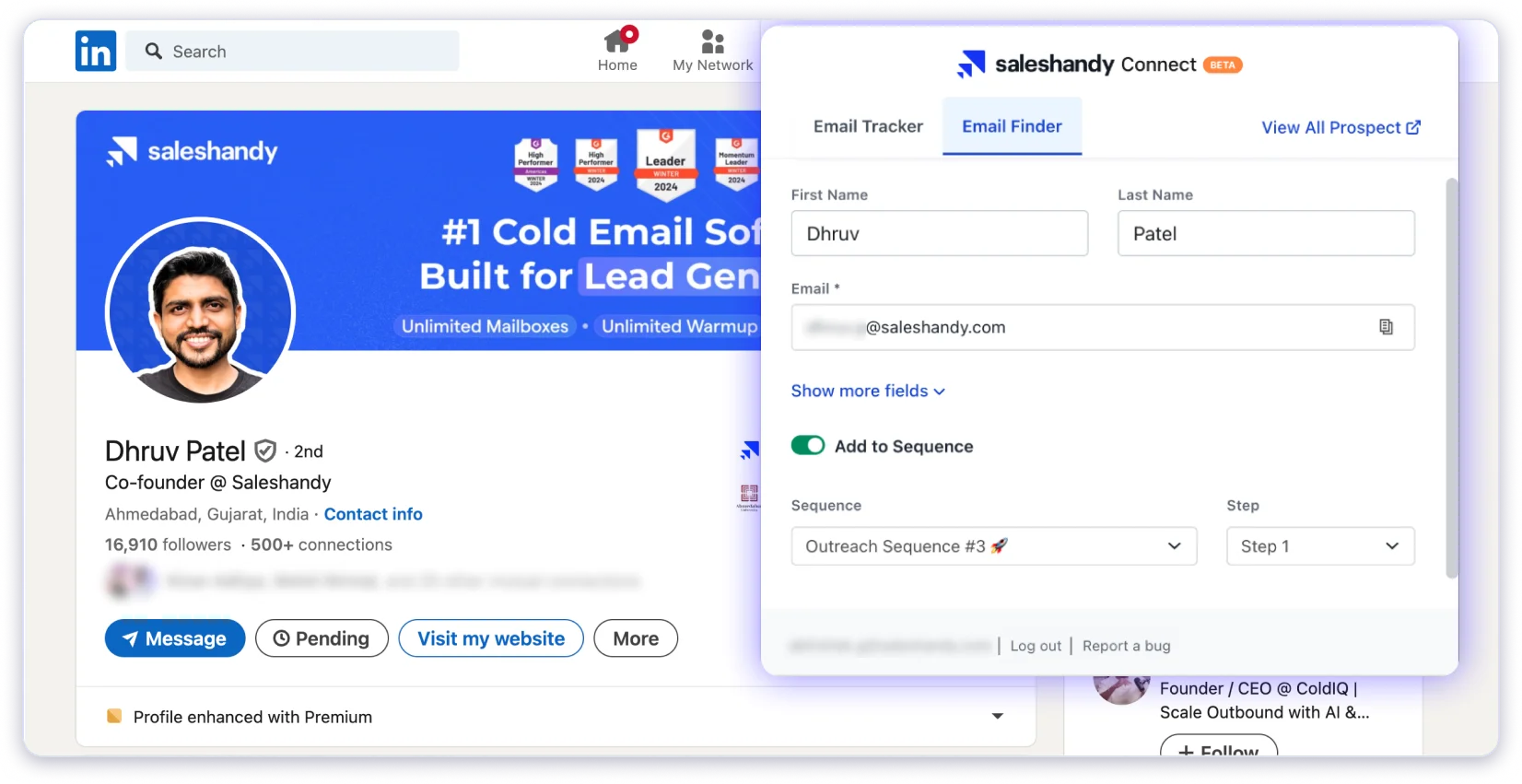Find contact information from LinkedIn using Saleshandy linkedIn outreach