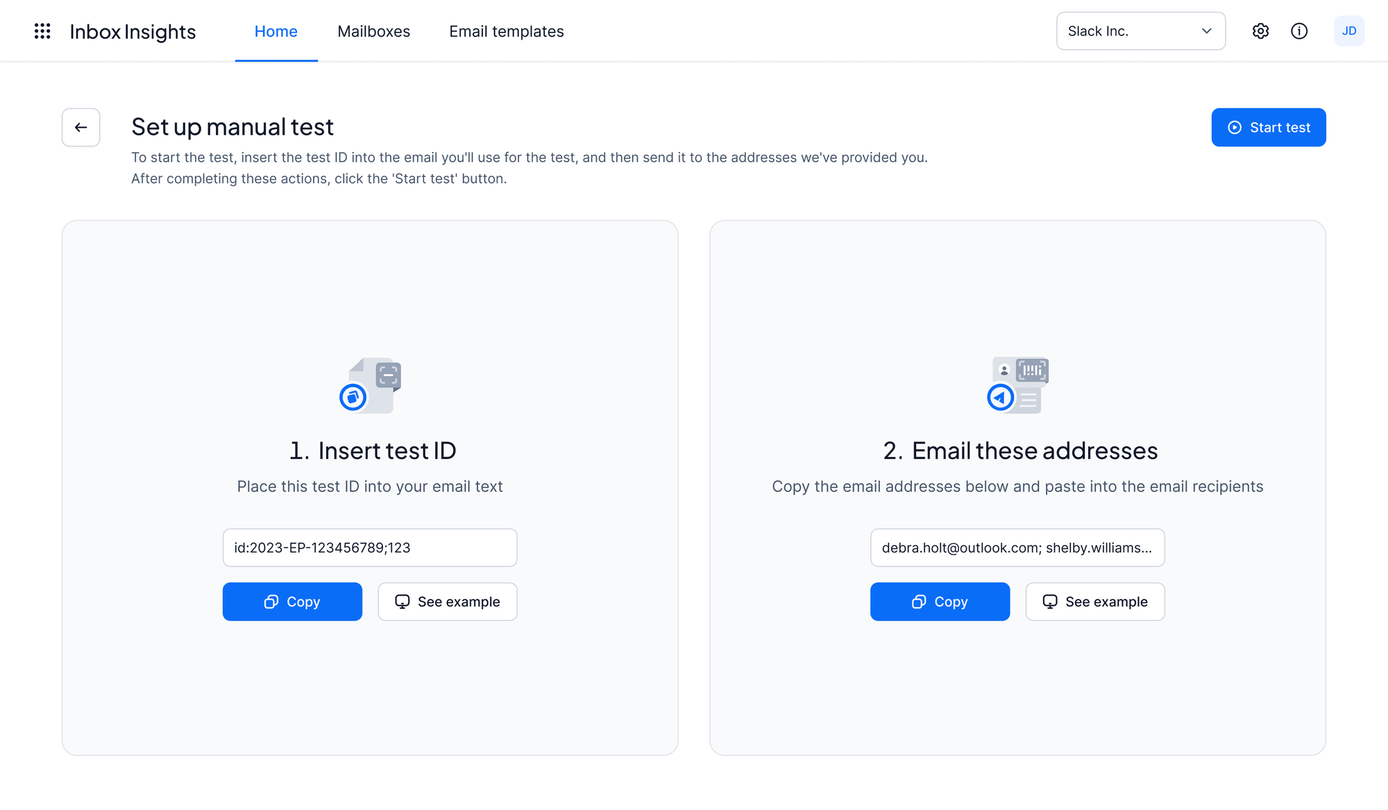 Inbox Insights test setup
