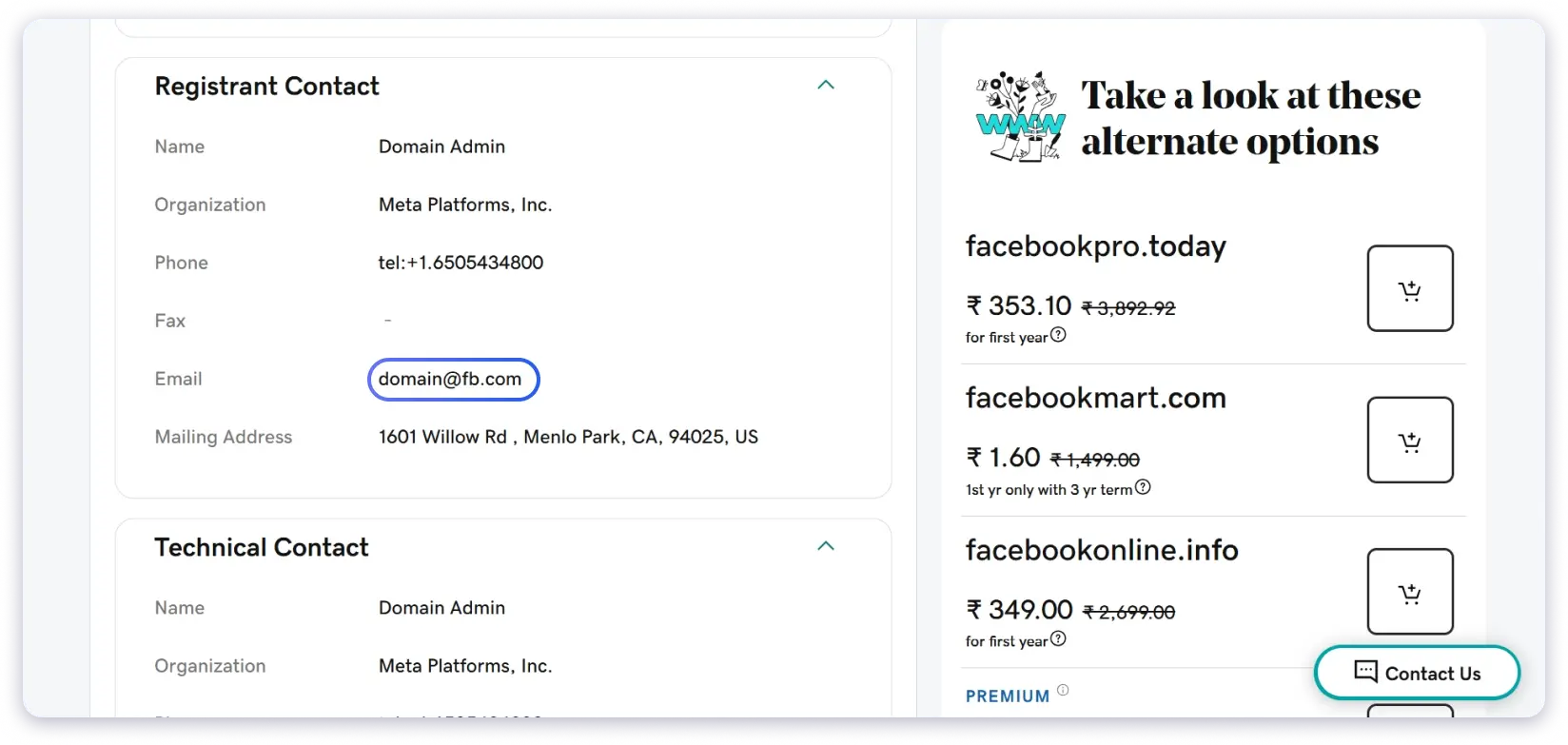 Find emails with WHOIS method step 2