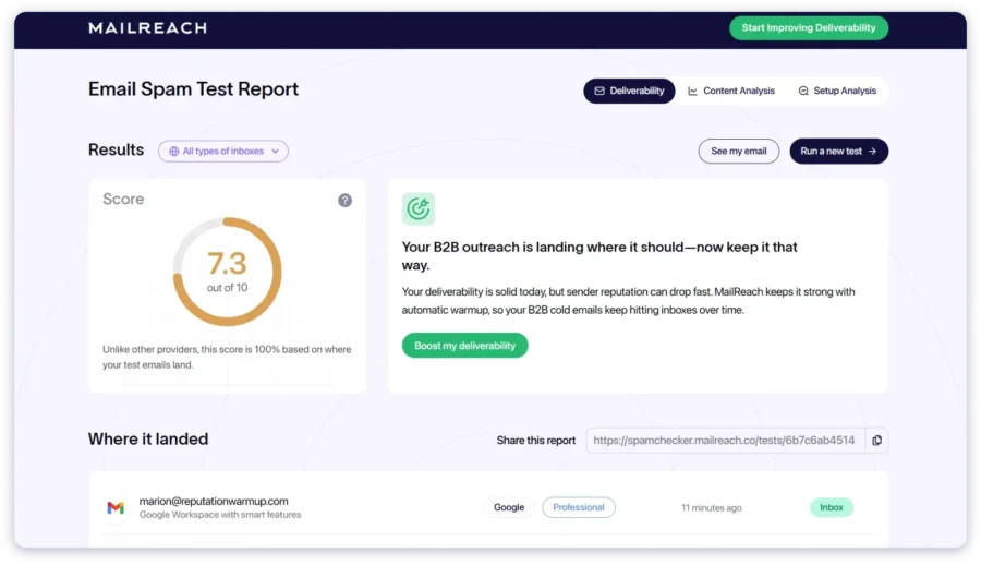 MailReach Inbox Placement Test