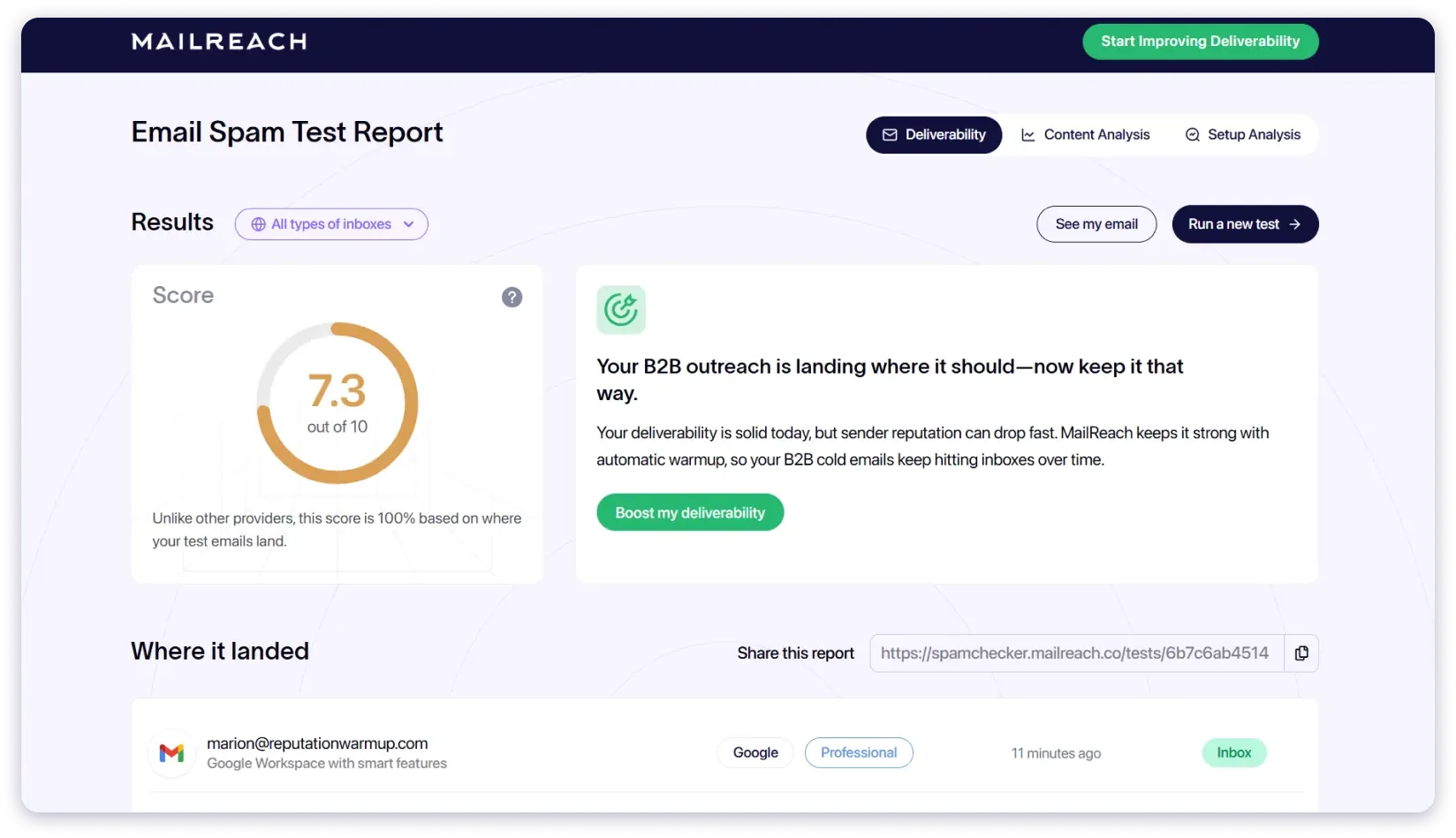 MailReach Inbox Placement Test