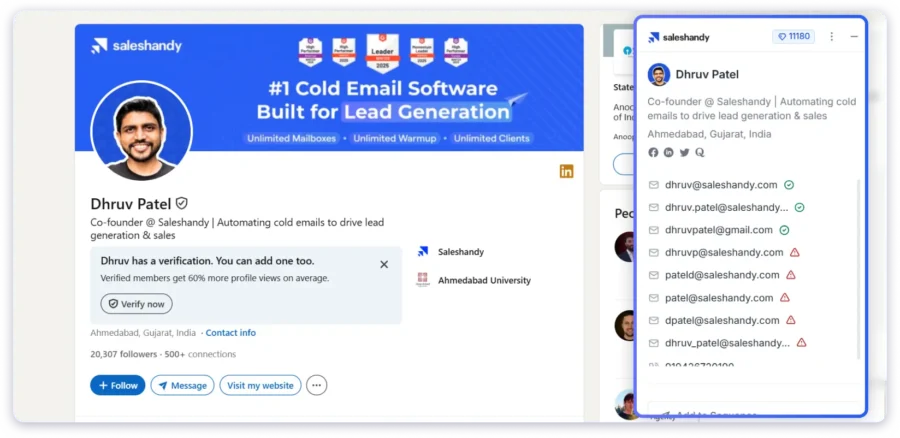 Use Saleshandy Connect to find CEO email address from Linkedin