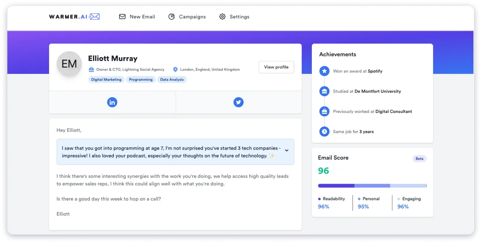 Warmer.ai Email Personalization Tool