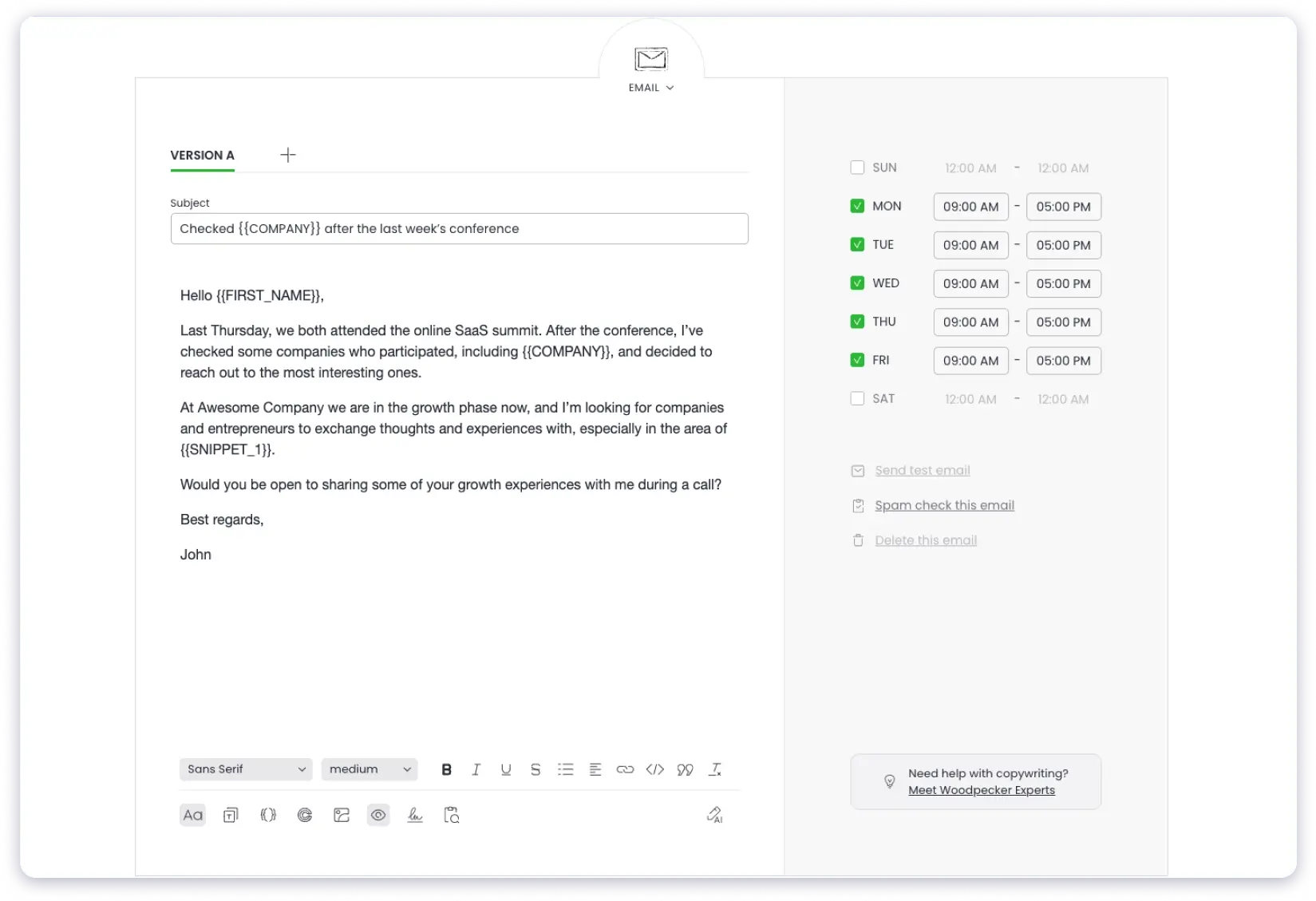 Woodpecker's Email Personalization Tool