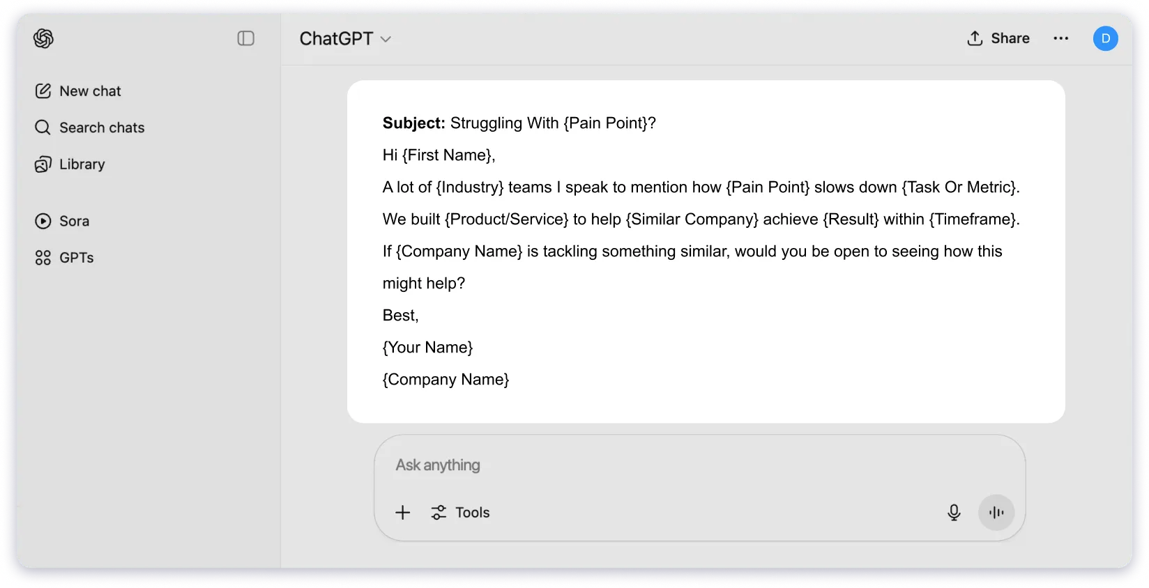 ChatGPT Cold Email Prompt For Targeting a Specific Pain Point