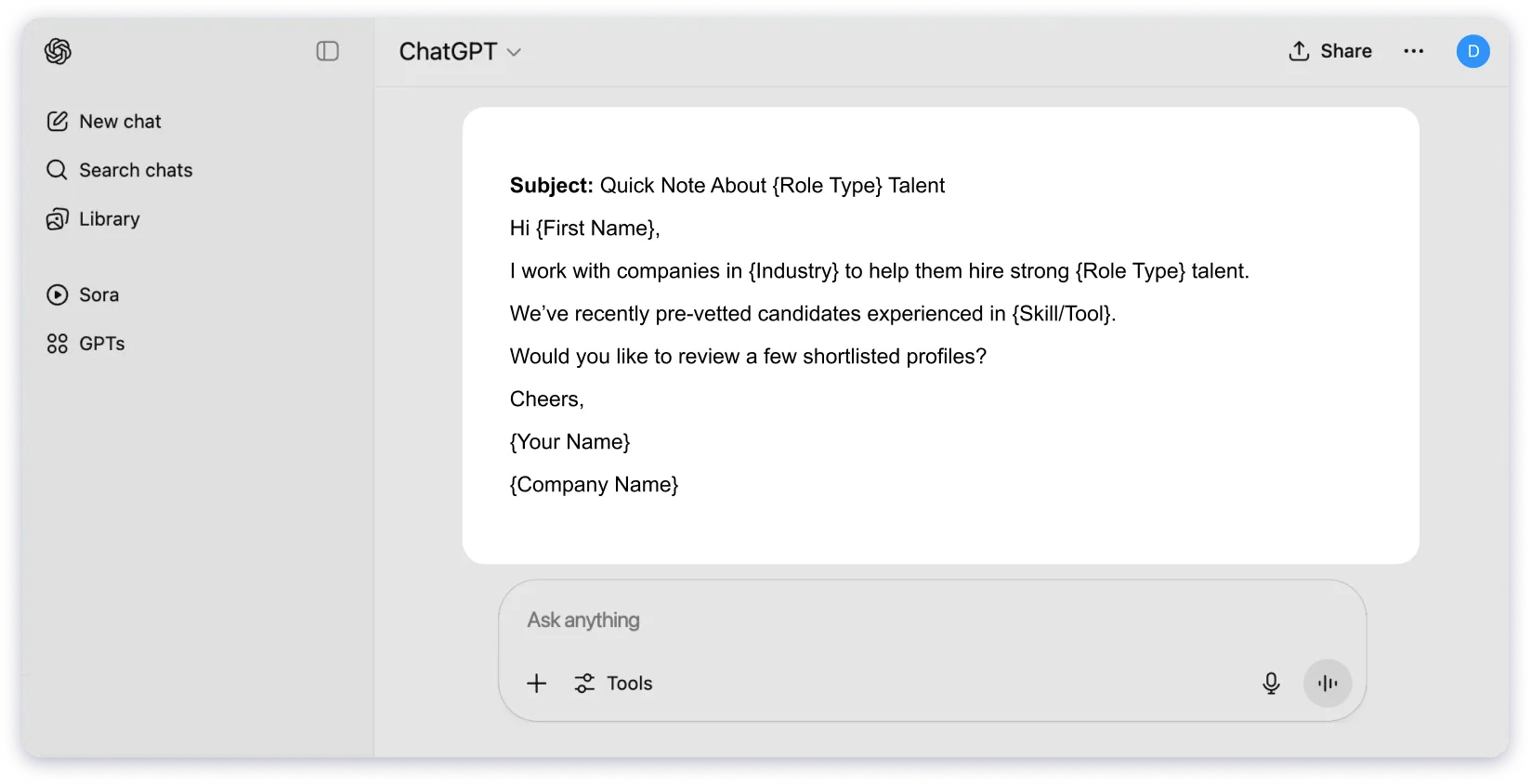 ChatGPT Cold Email Prompt For Recruiter & Hiring Manager