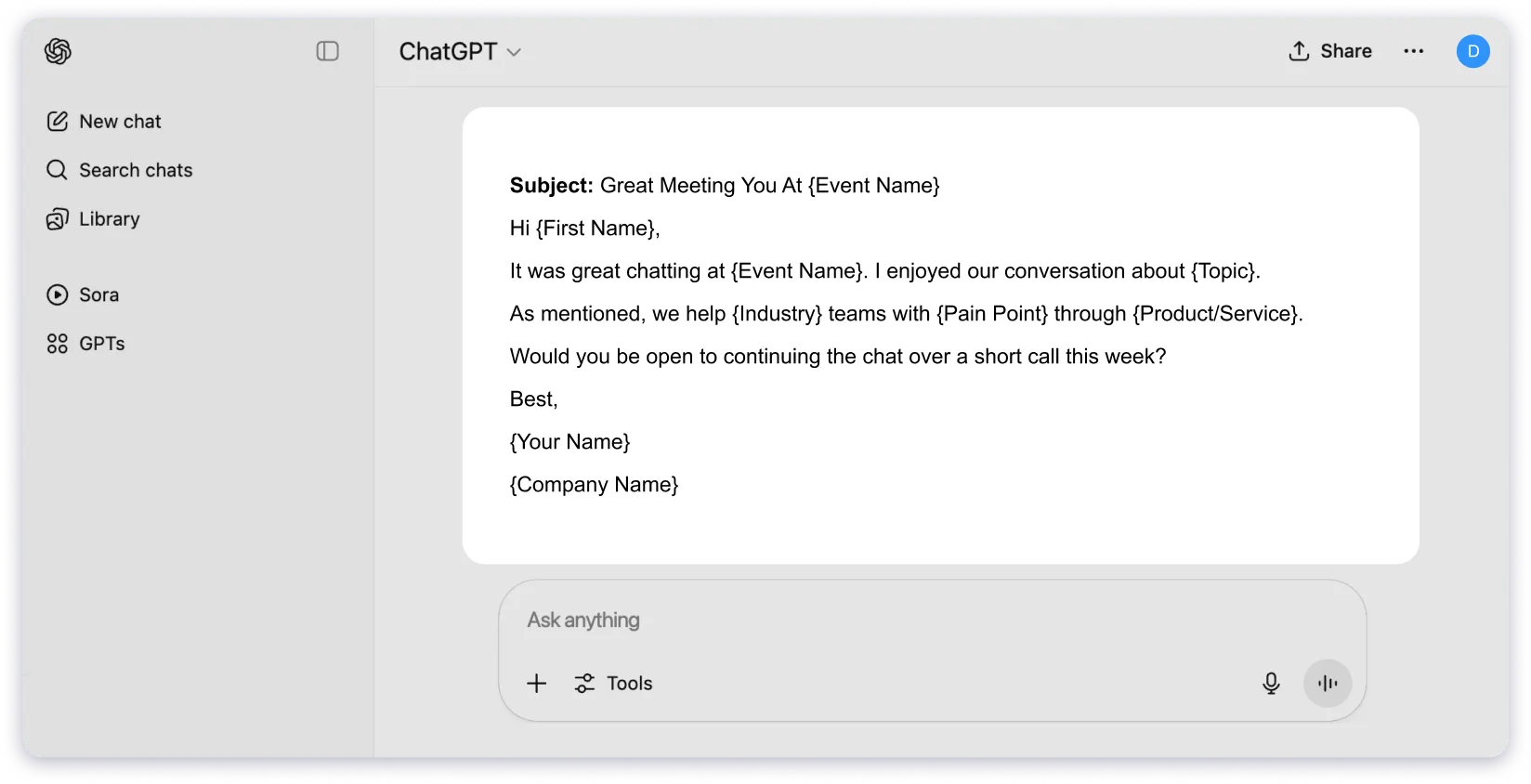 ChatGPT Cold Email Prompt For Conference / Post-Event Outreach