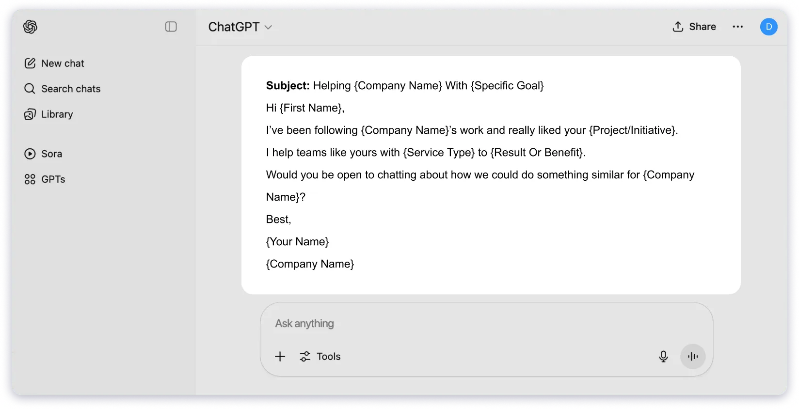 ChatGPT Cold Email Prompt For Agency / Freelancer Pitch
