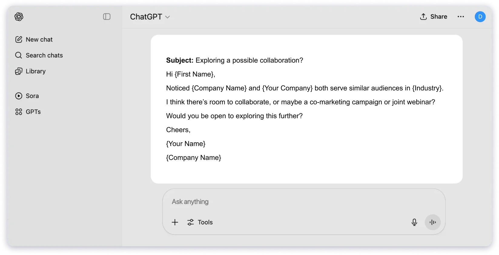 ChatGPT Cold Email Prompt For Partnership / Collaboration Outreach