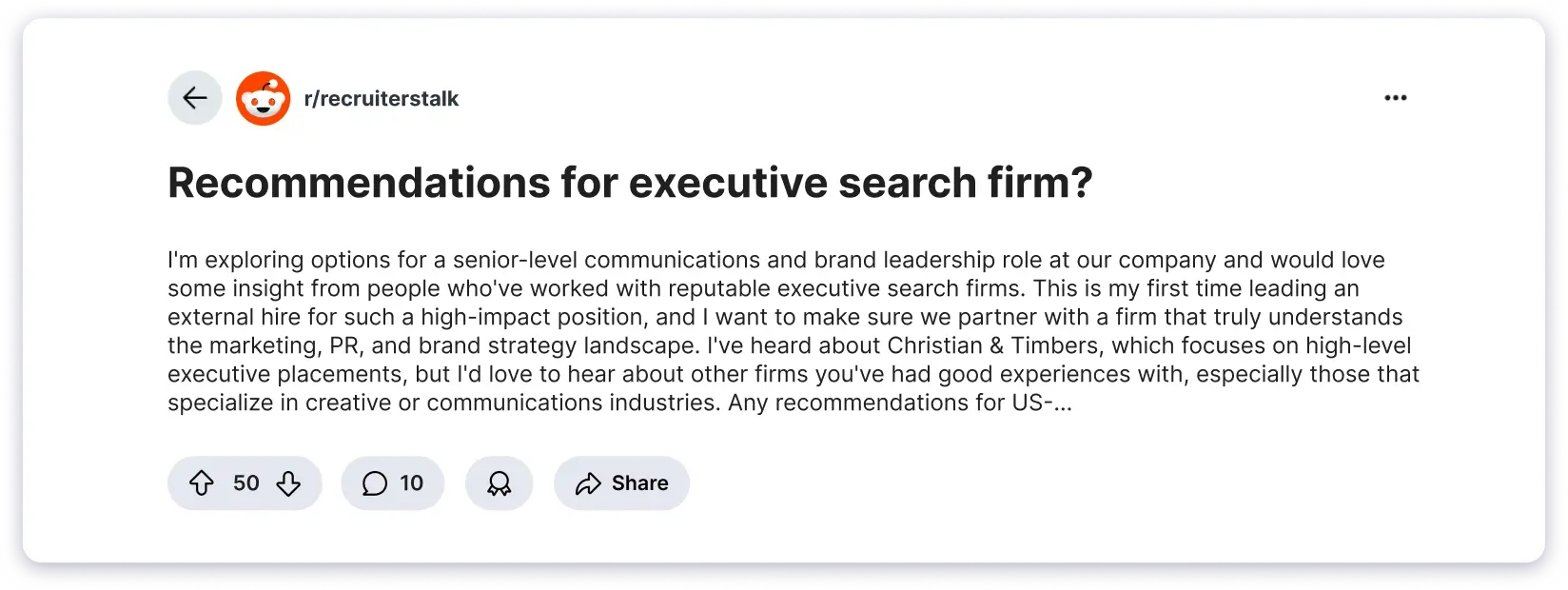 Reddit Post from a recruiting community
