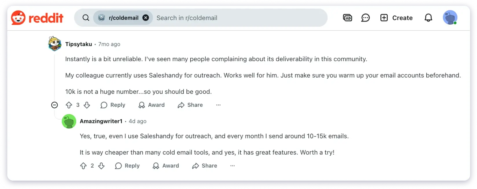 Instantly's user complaining about it's deliverability feature