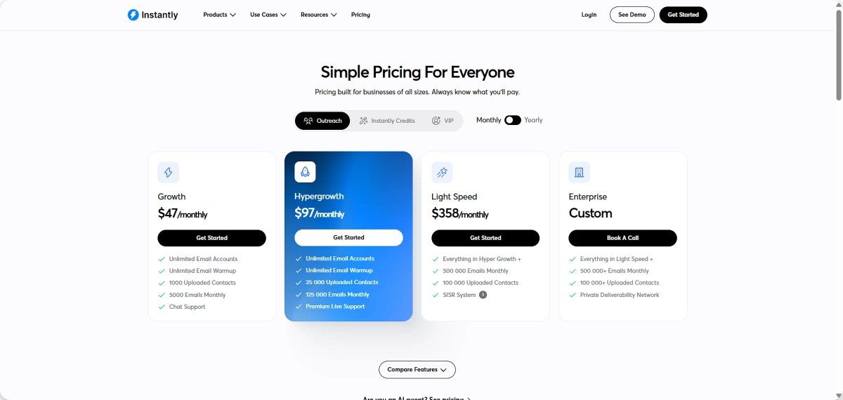 Instantly price plan