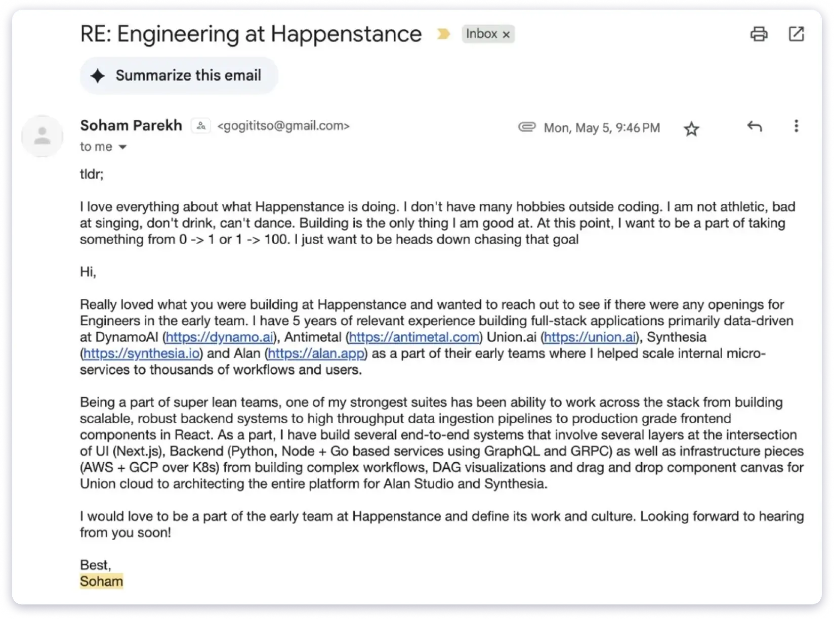 Soham Patel Cold Email