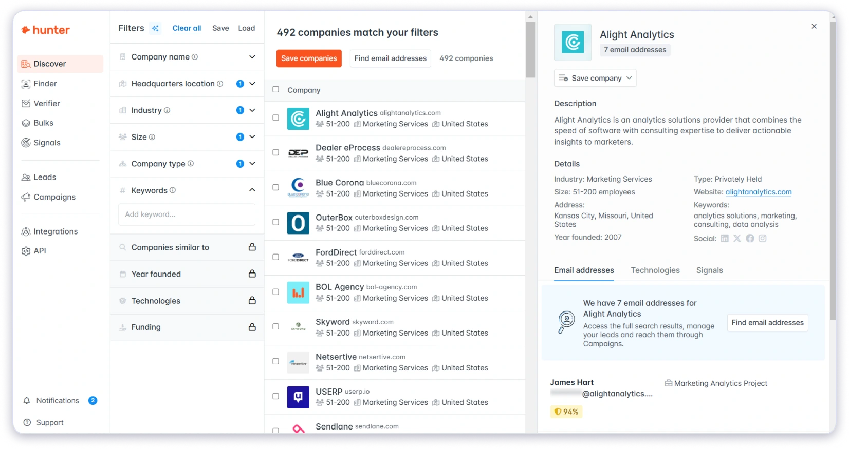 Hunter.io for email outreach 