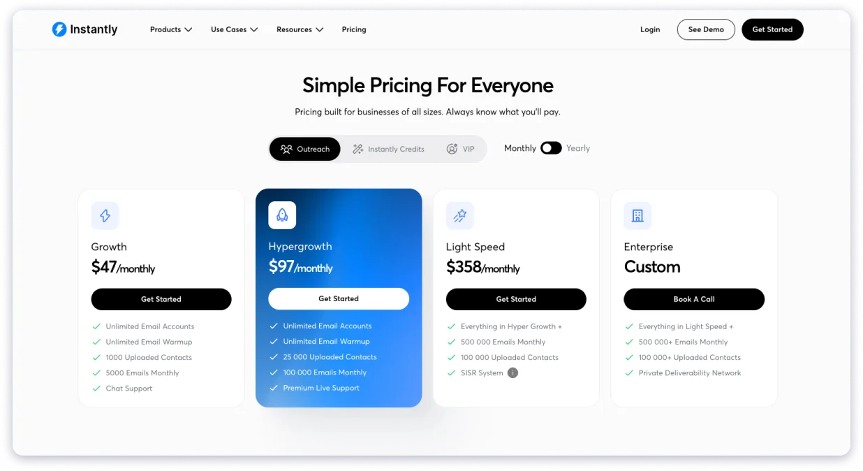 Instantly Pricing